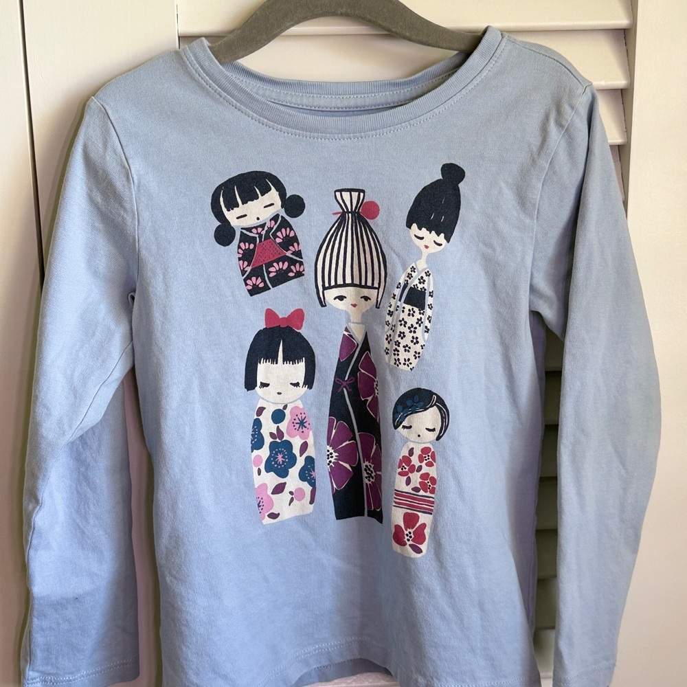 Tea Collection Light Blue Long Sleeve Tee with Doll Print size 4